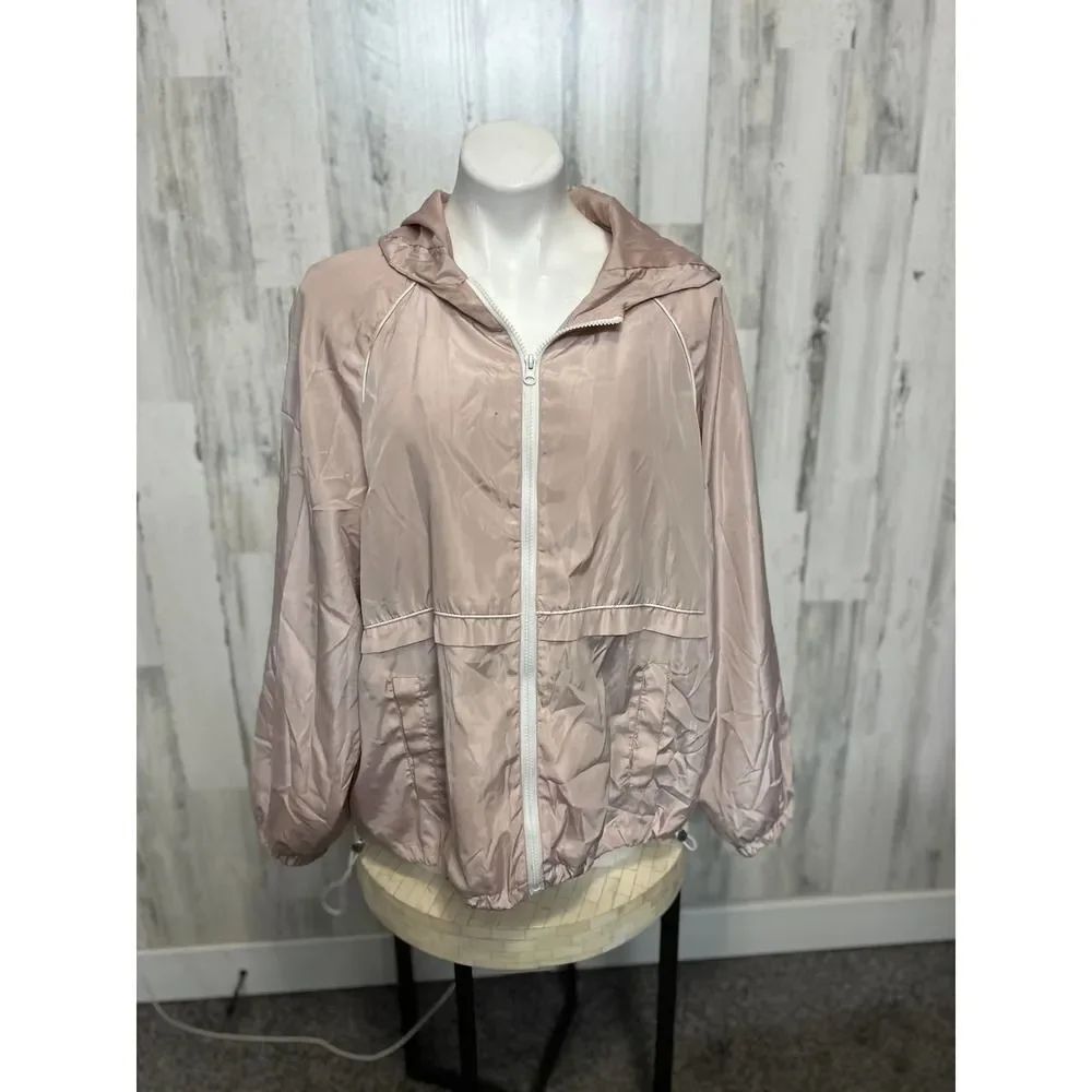 New Look Sport Blush Pink Windbreaker Jacket Hooded Lightweight Zip Up Size XXL